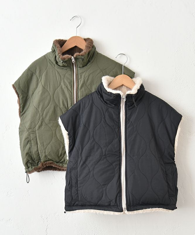 HUMS｜ファー×キルティングリバーシブルベスト [[104521]][C]