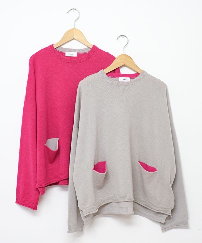 hagumu｜配色ポケット付きワイドニット [[ha-PO-46]][C]