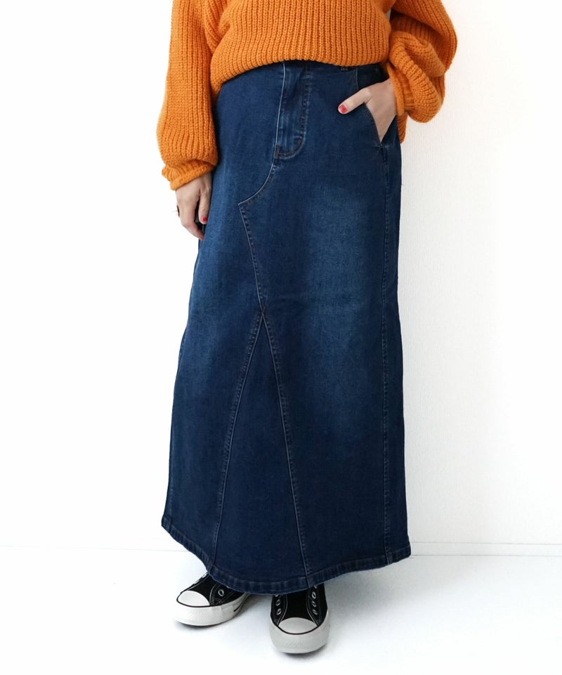 day standard｜裏起毛ストレッチデニムAラインスカート [[10-01-66519]][D]