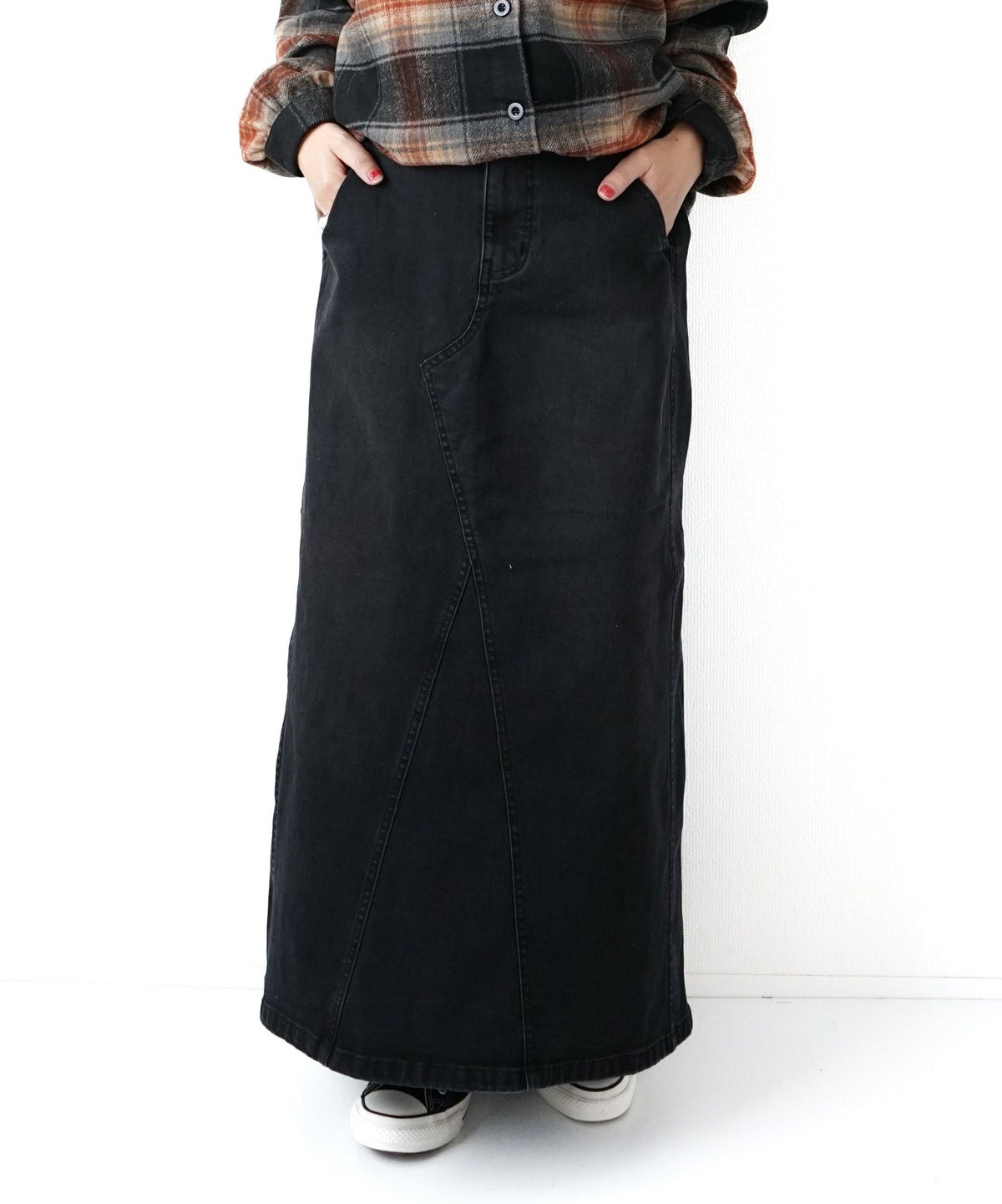 day standard｜裏起毛ストレッチデニムAラインスカート [[10-01-66519]][D]