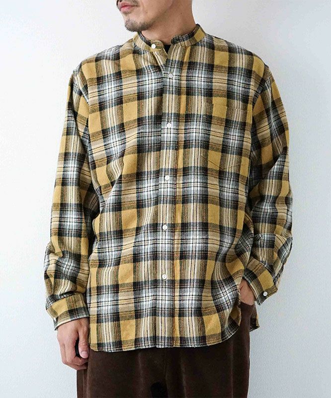 day standard｜バンドカラーネルチェックシャツ [[day-037]][D]