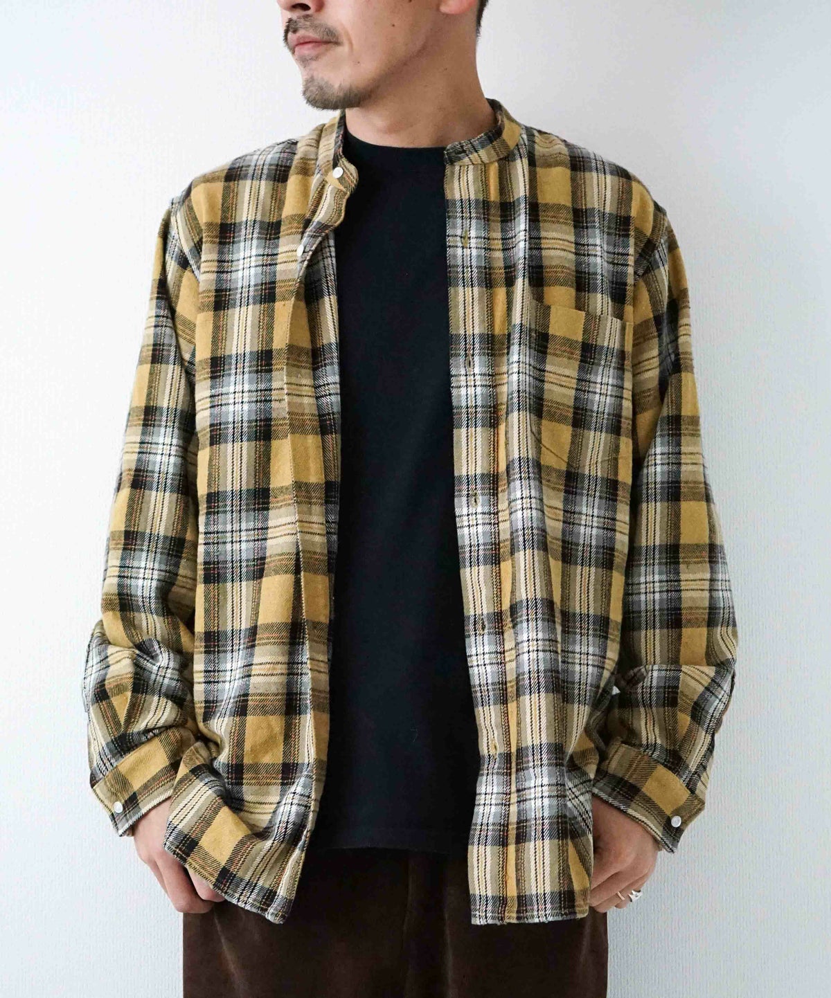 day standard｜バンドカラーネルチェックシャツ [[day-037]][D]