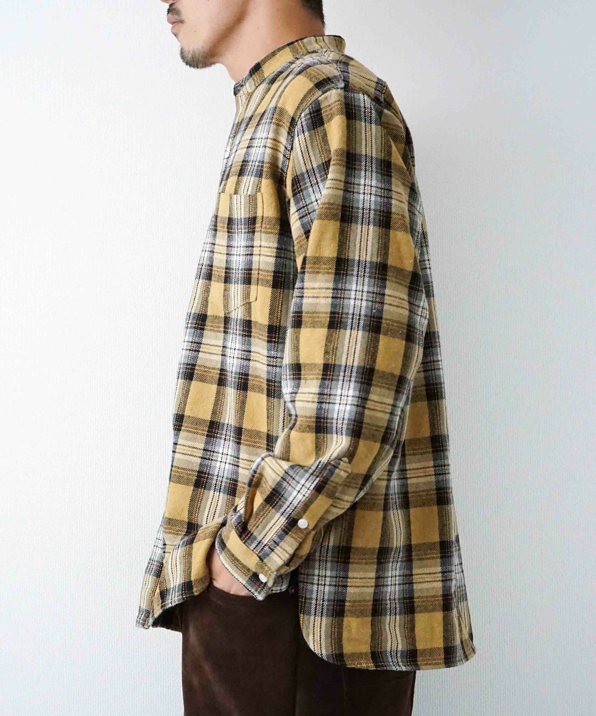 day standard｜バンドカラーネルチェックシャツ [[day-037]][D]