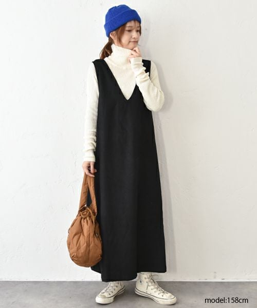 Our.｜起毛ツイルAラインサイドタックVネックワンピース [[3295H331]][C]