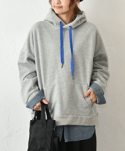 Our.｜裏起毛スウェット　配色ストリングパーカー [[C-9046]][C]