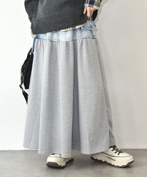 CUBE SUGAR｜デニム×裏毛 切替ギャザースカート [[75091218]][C]