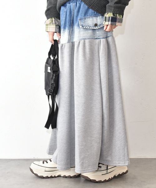 CUBE SUGAR｜デニム×裏毛 切替ギャザースカート [[75091218]][C]