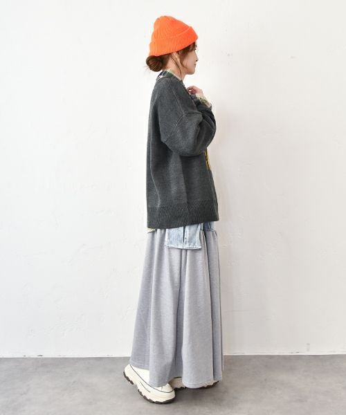 CUBE SUGAR｜デニム×裏毛 切替ギャザースカート [[75091218]][C]