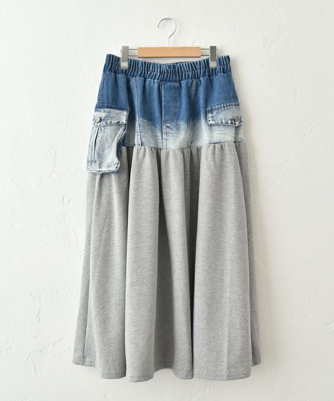 CUBE SUGAR｜デニム×裏毛 切替ギャザースカート [[75091218]][C]