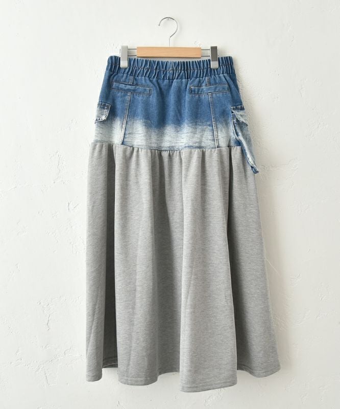 CUBE SUGAR｜デニム×裏毛 切替ギャザースカート [[75091218]][C]