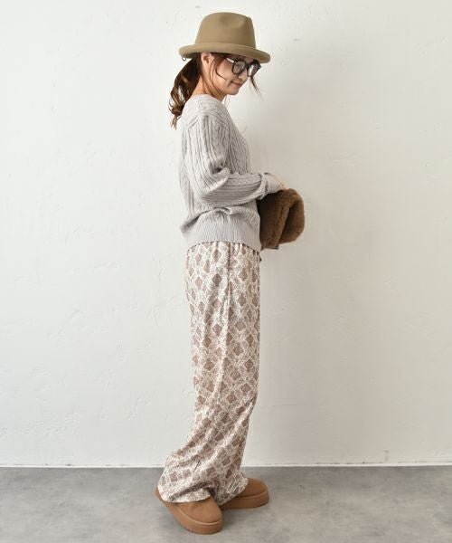 HUMS｜ダマスク柄細コールストレートパンツ [[C-5108]][C]