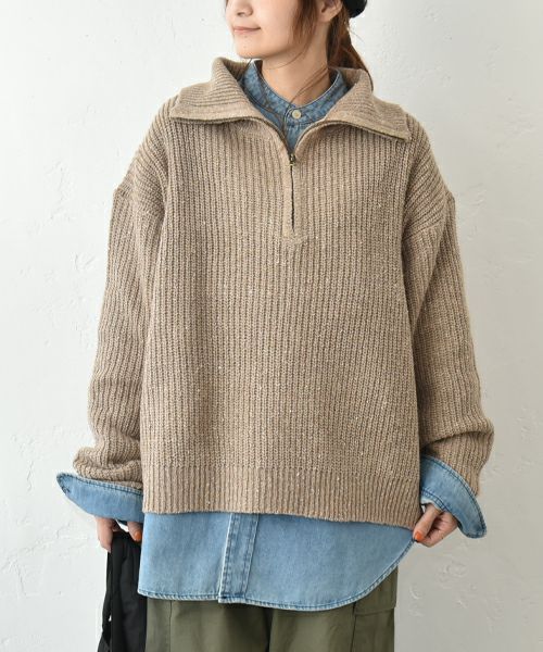 Our.｜ハーフジップリブ編みニットプルオーバー [[MT-0492]][C]