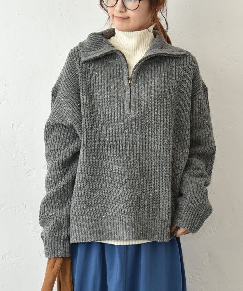 Our.｜ハーフジップリブ編みニットプルオーバー [[MT-0492]][C]