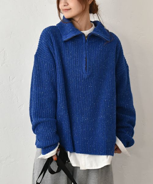 Our.｜ハーフジップリブ編みニットプルオーバー [[MT-0492]][C]