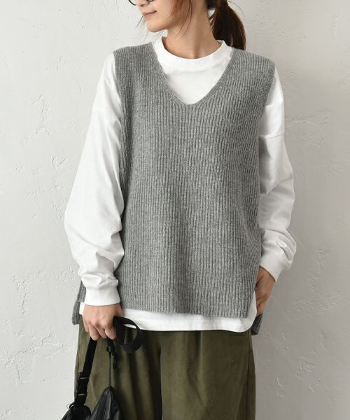 her.｜リブ編み　サイドスリットベスト [[MA-36224]][C]