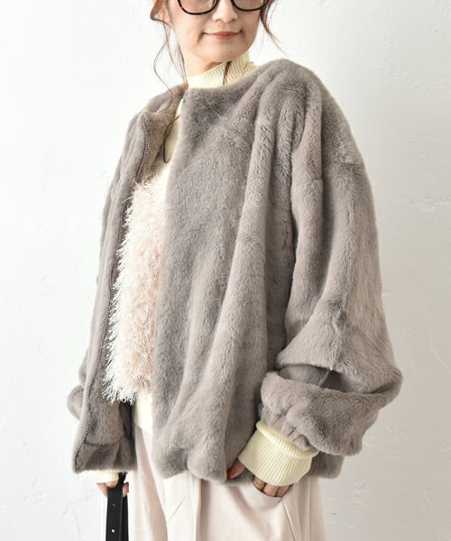 HUMS｜フェイクファーノーカラーブルゾン [[30001352]][C]