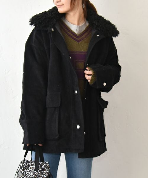 IN THE MARKET｜コーデュロイ 衿ファー薄中綿入りミドルカバーオール [[HUG-7183F613]][C]