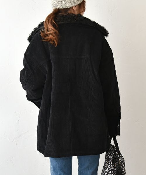 IN THE MARKET｜コーデュロイ 衿ファー薄中綿入りミドルカバーオール [[HUG-7183F613]][C]