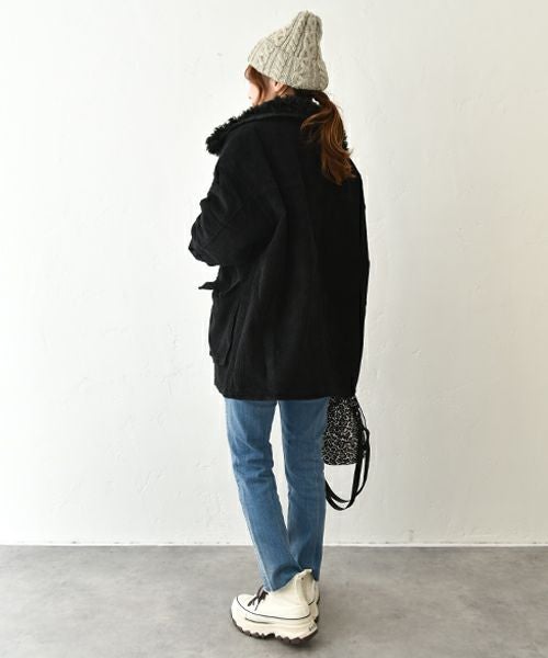 IN THE MARKET｜コーデュロイ 衿ファー薄中綿入りミドルカバーオール [[HUG-7183F613]][C]