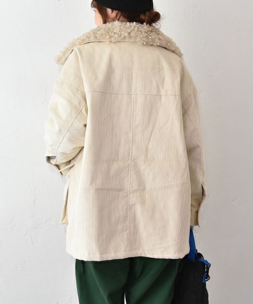 IN THE MARKET｜コーデュロイ 衿ファー薄中綿入りミドルカバーオール [[HUG-7183F613]][C]
