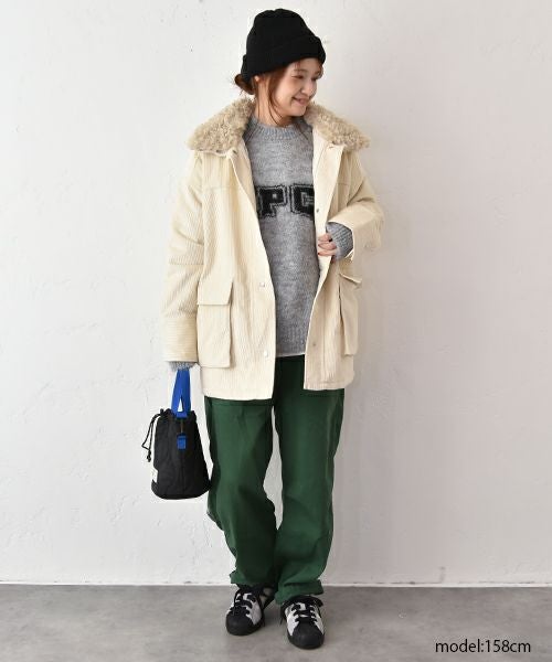 IN THE MARKET｜コーデュロイ 衿ファー薄中綿入りミドルカバーオール [[HUG-7183F613]][C]