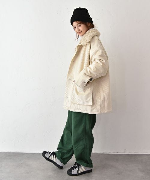 IN THE MARKET｜コーデュロイ 衿ファー薄中綿入りミドルカバーオール [[HUG-7183F613]][C]
