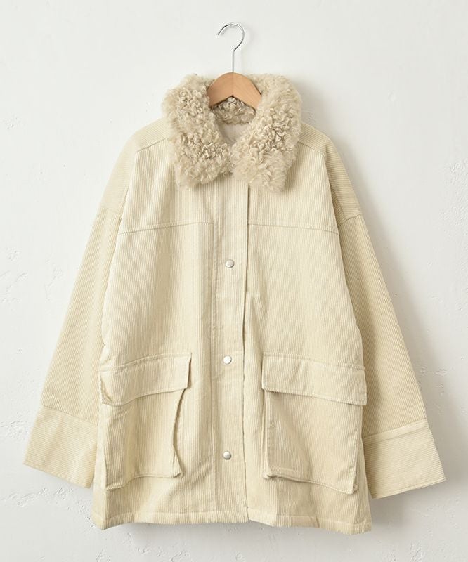  IN THE MARKET｜コーデュロイ 衿ファー薄中綿入りミドルカバーオール [[HUG-7183F613]][C]