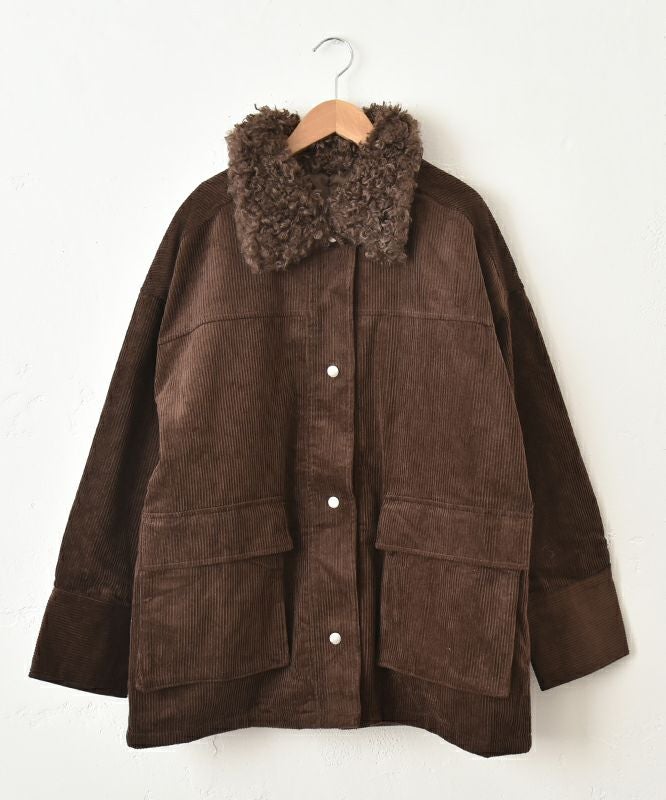  IN THE MARKET｜コーデュロイ 衿ファー薄中綿入りミドルカバーオール [[HUG-7183F613]][C]
