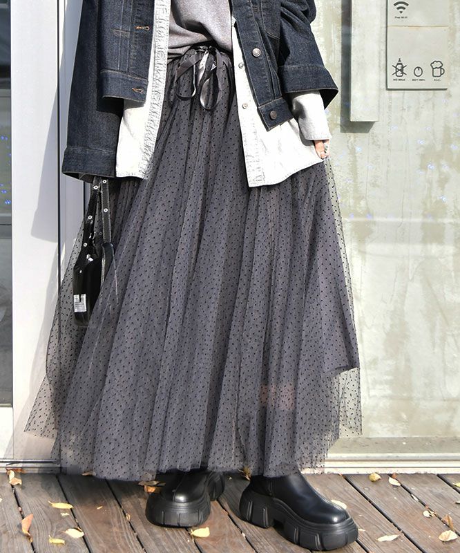 CHONO Dot&pleats tulle スカート M dramatic dot tulle skirt（スカート）｜CODE A（コードエー）の