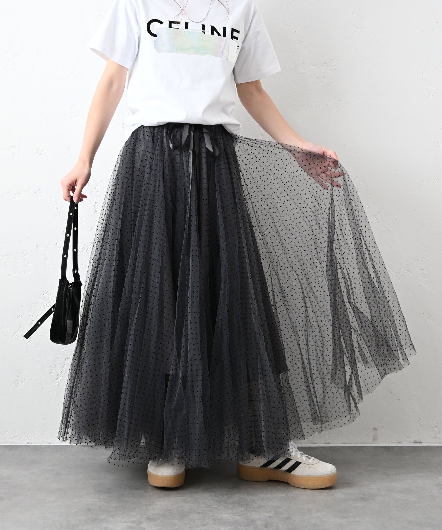 CHONO Dot&pleats tulle スカート CHOKLATE PARIS｜ドットチュールスカート [[CK08077-3]][C] | ma28