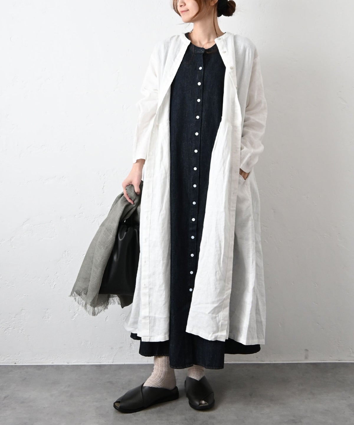 08Mab｜リネン切替前開きワンピース [[CF-1025HF1287]][C]