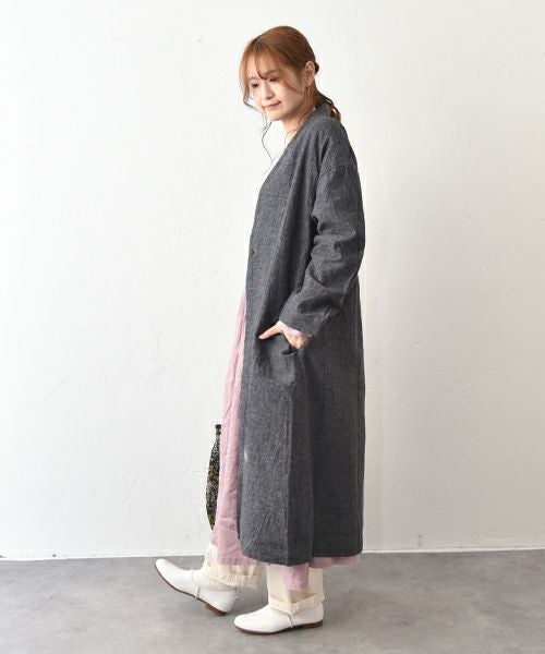 08Mab｜綿麻ダブルガーゼロングコート [[CF-1025HF13MS11]][C]