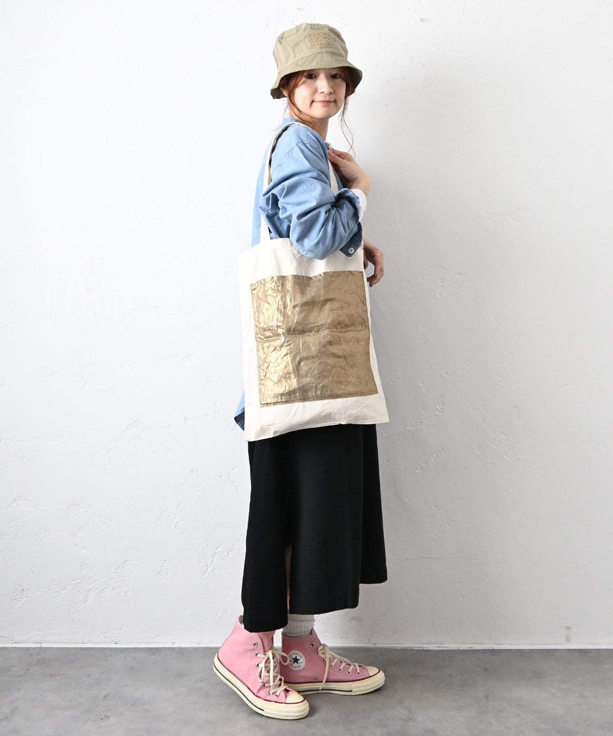 prit｜オックス×リネン箔プリントビッグポケットトート [[P01601]][C]