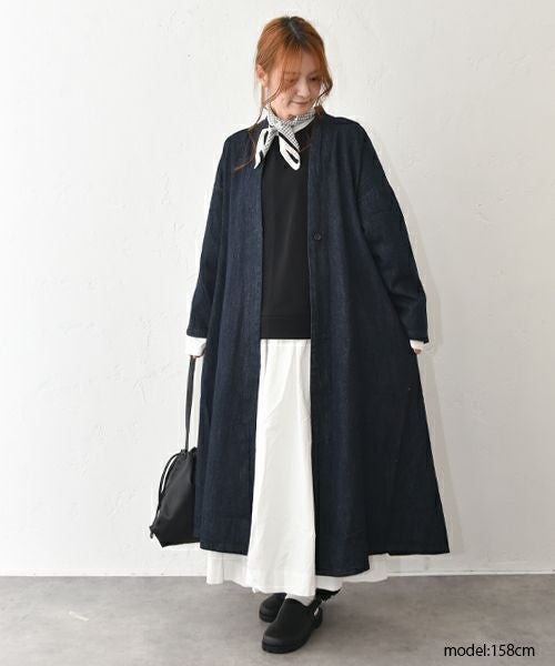 08Mab｜リネンコットンデニムロングコート [[CF-1224HF1099]][C