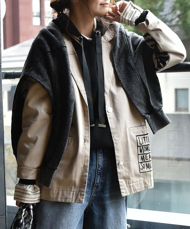 HUMS｜ストライプ2wayカラーオーバーシャツ [[32897A332]][C]