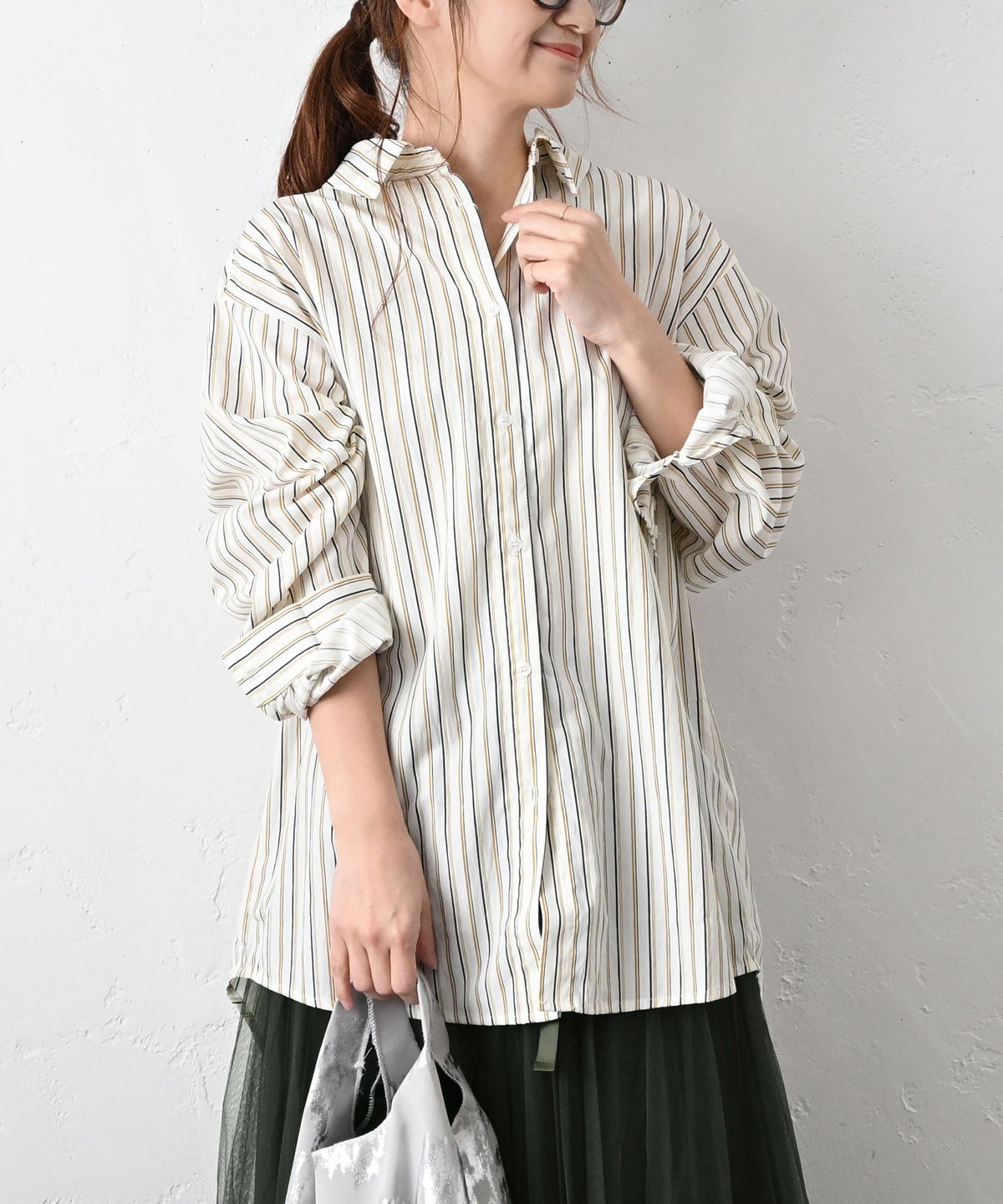 HUMS｜ストライプ2wayカラーオーバーシャツ [[32897A332]][C]