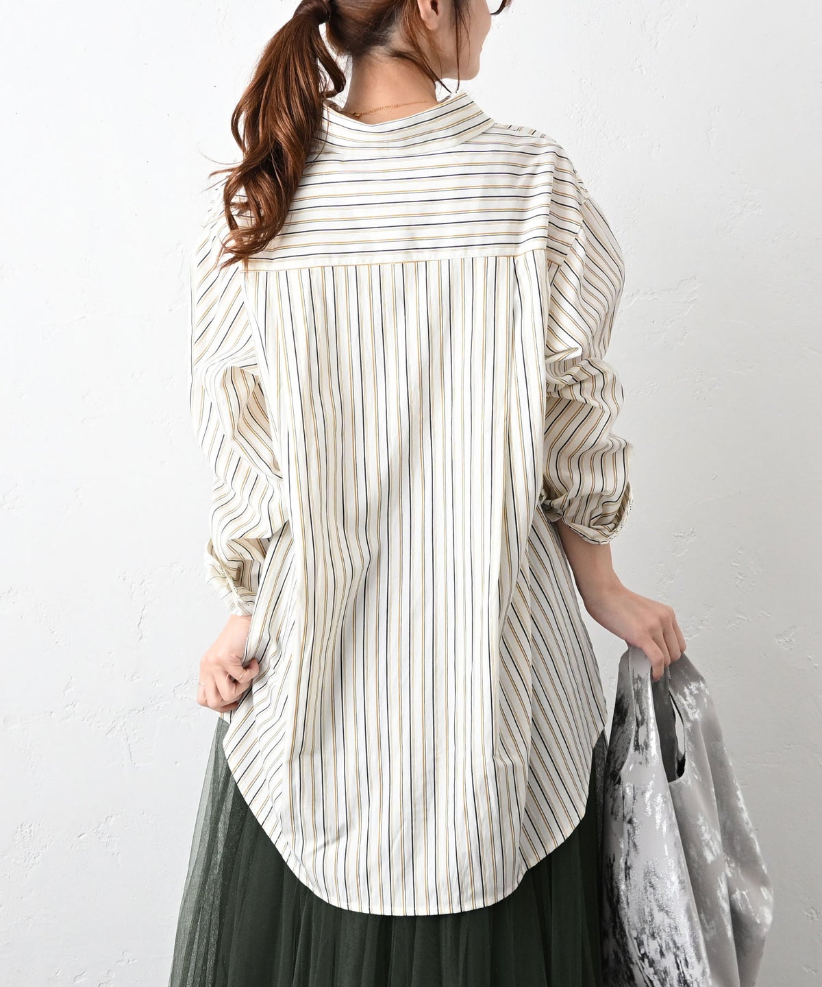 HUMS｜ストライプ2wayカラーオーバーシャツ [[32897A332]][C]