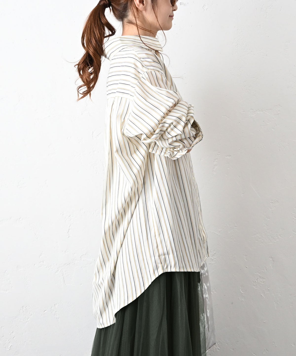 HUMS｜ストライプ2wayカラーオーバーシャツ [[32897A332]][C]