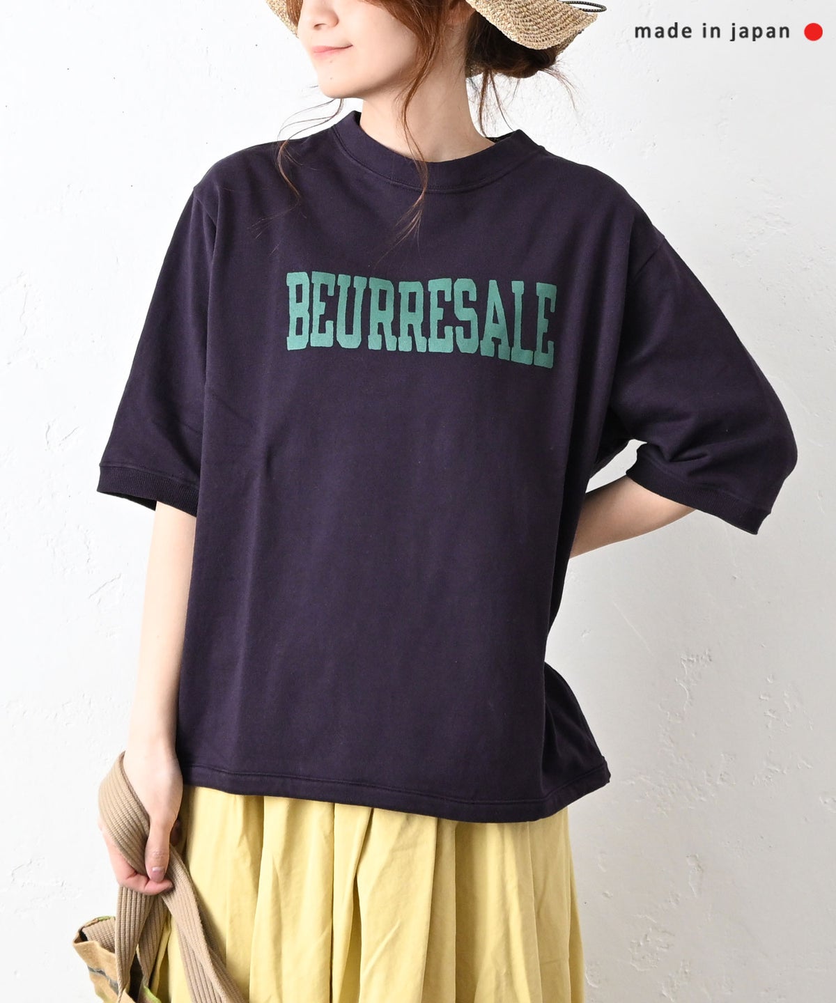 her.｜ミニ裏毛 5分袖ロゴプリントTシャツ [[7261C-914]][C]