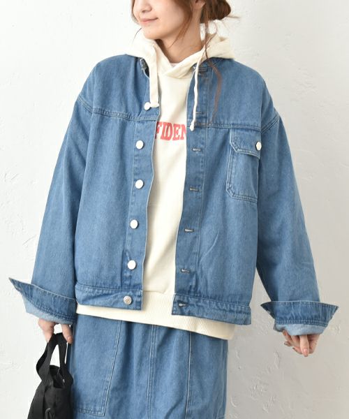 Our.｜ノーカラーデニムジャケット [[131342H]][C]