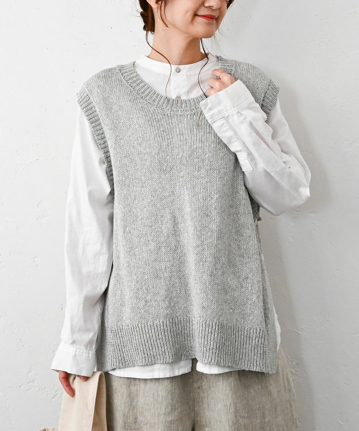 hagumu｜サイドボタン麻混ニットベスト [[MT-0496]][C]