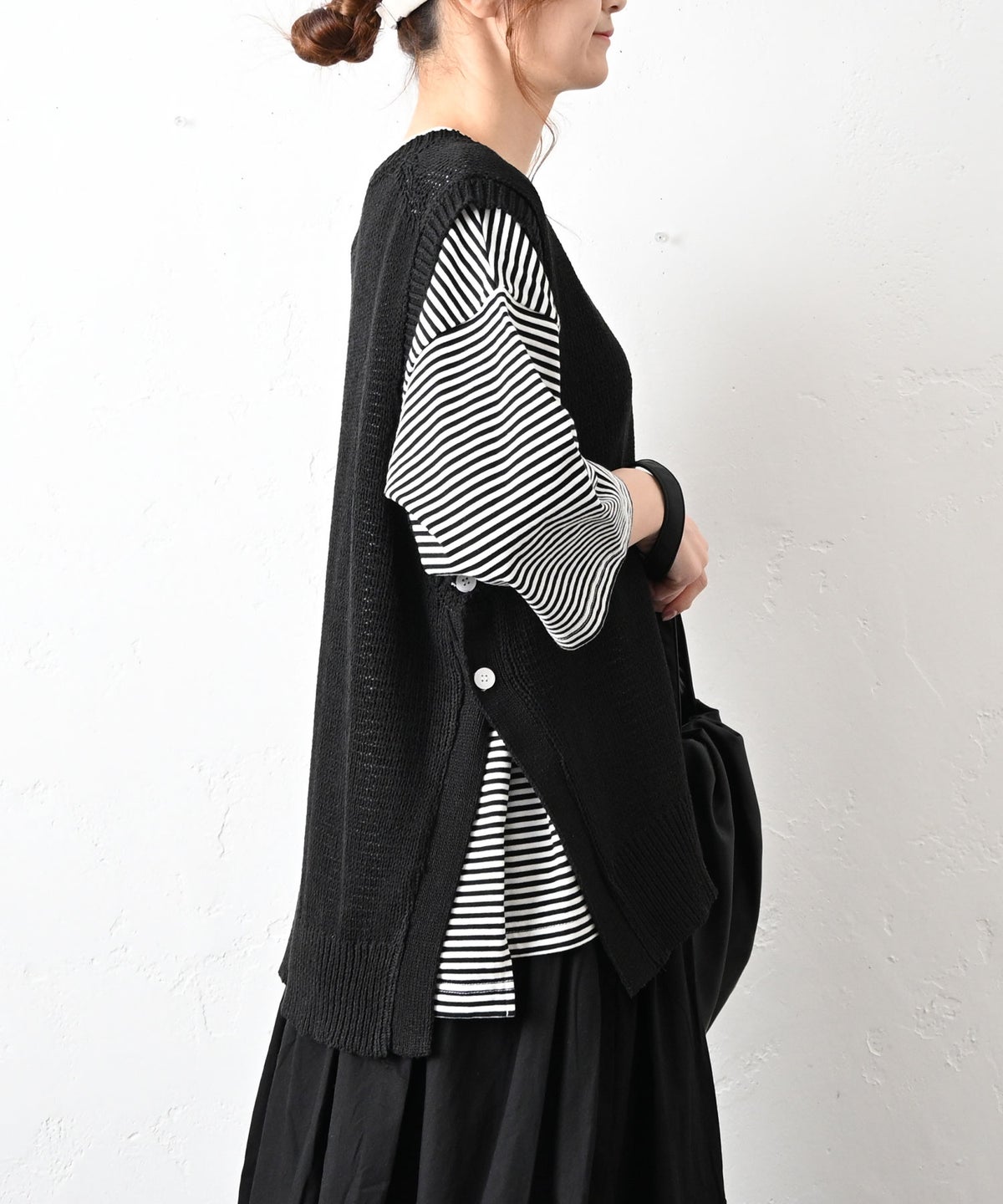 hagumu｜サイドボタン麻混ニットベスト [[MT-0496]][C]