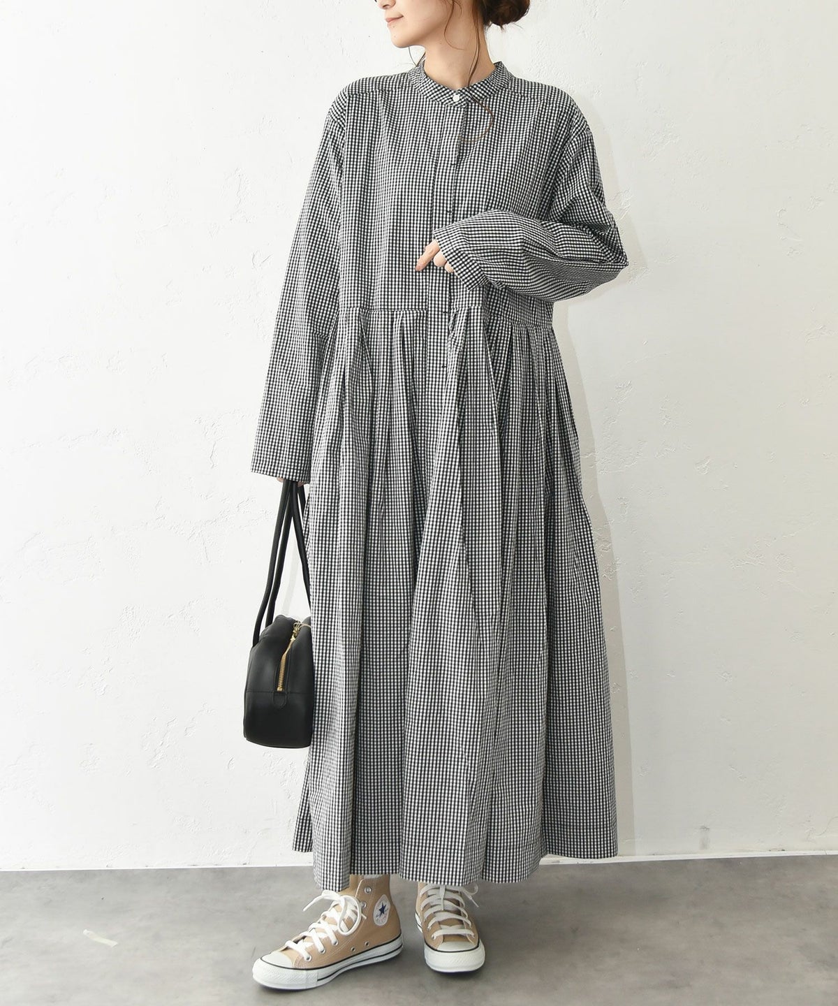OMEKASI｜前開きチェックタックワンピース [[hag-197]][C]