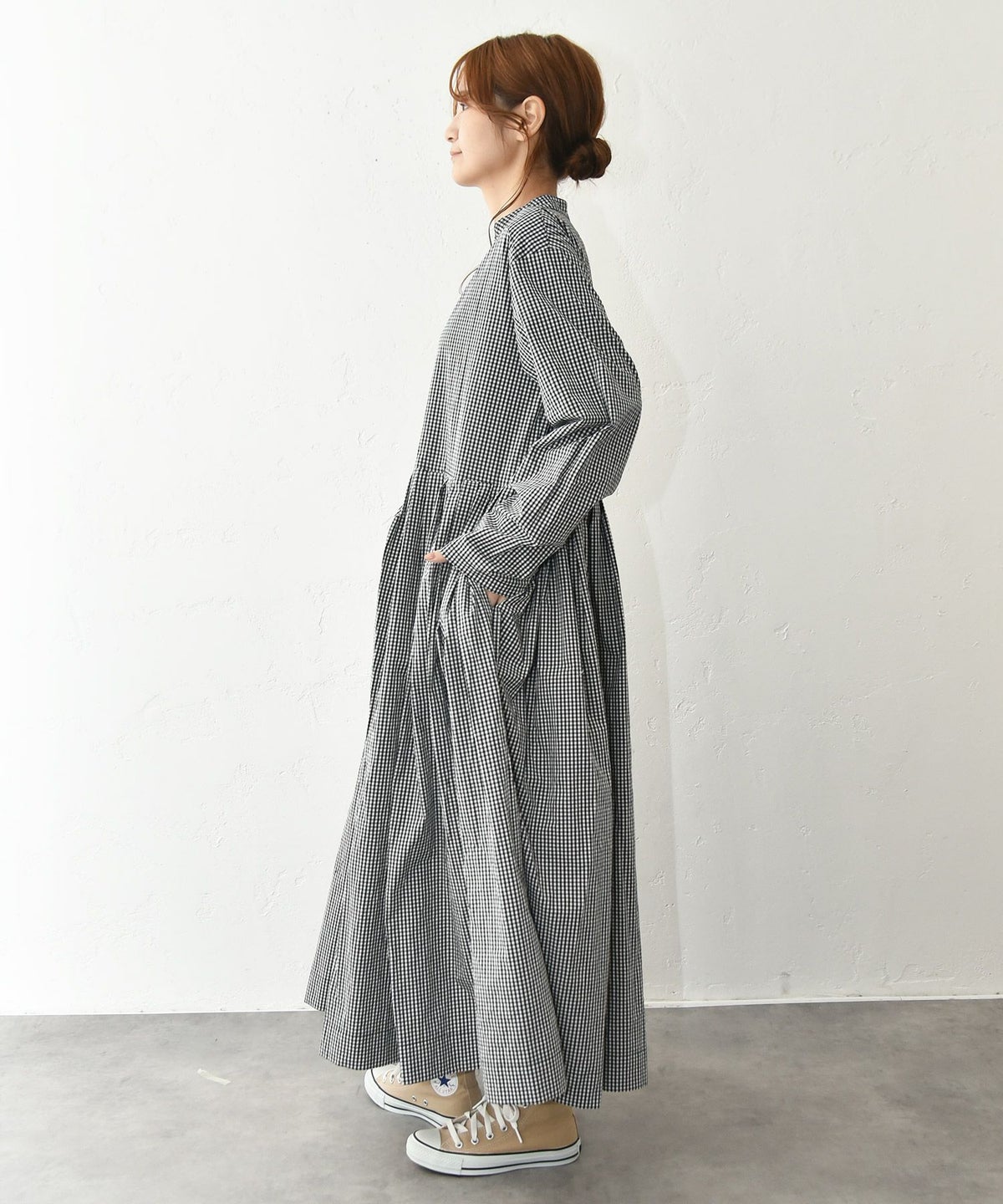 OMEKASI｜前開きチェックタックワンピース [[hag-197]][C]