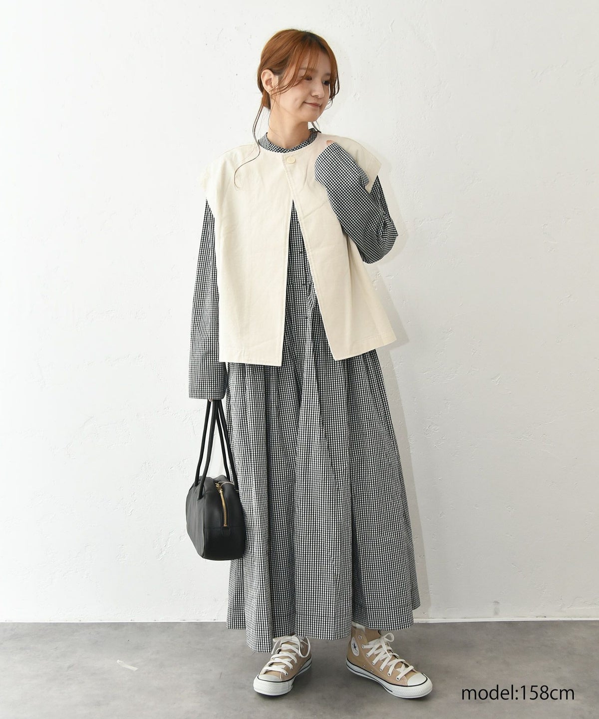 OMEKASI｜前開きチェックタックワンピース [[hag-197]][C]