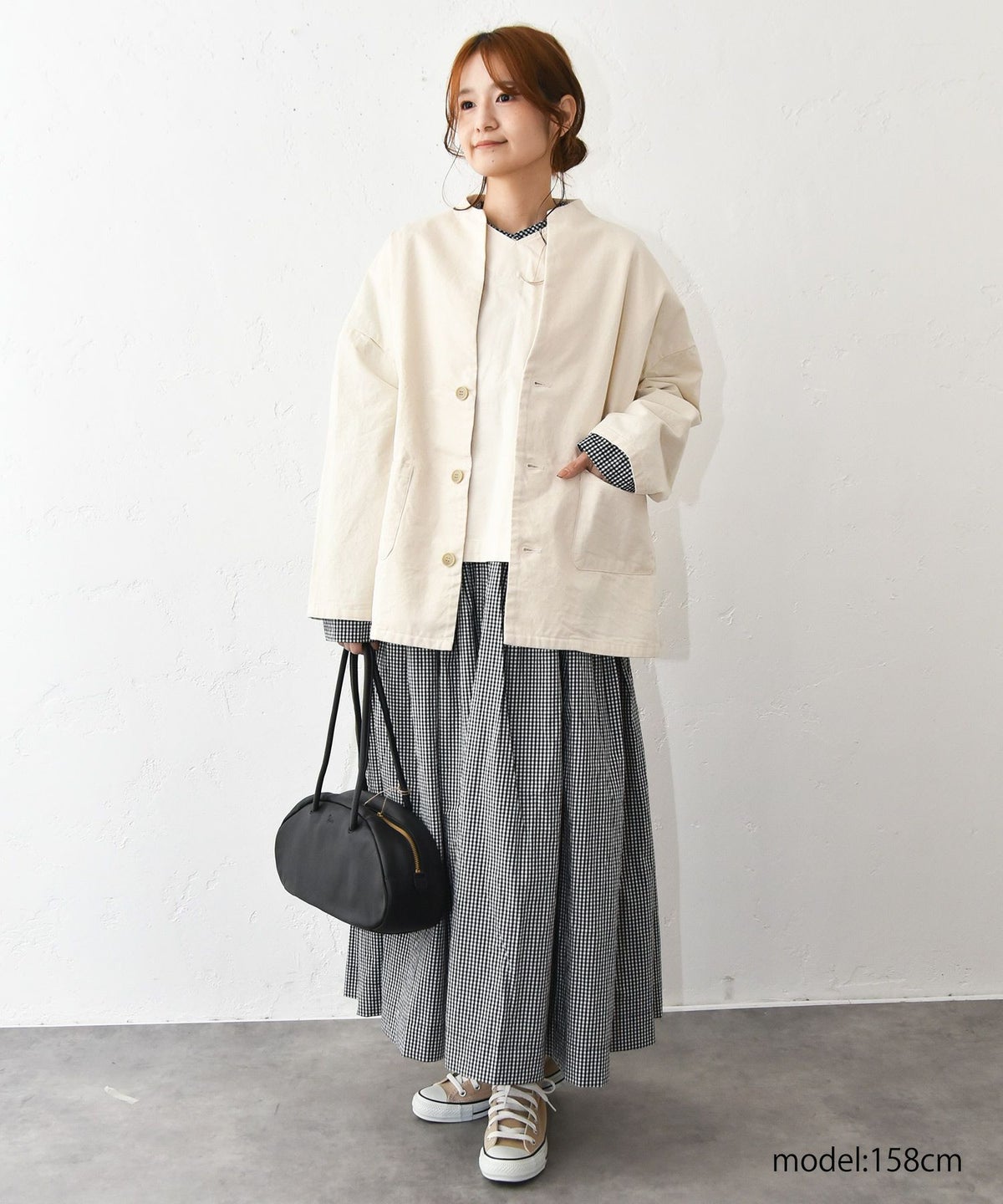 OMEKASI｜前開きチェックタックワンピース [[hag-197]][C]