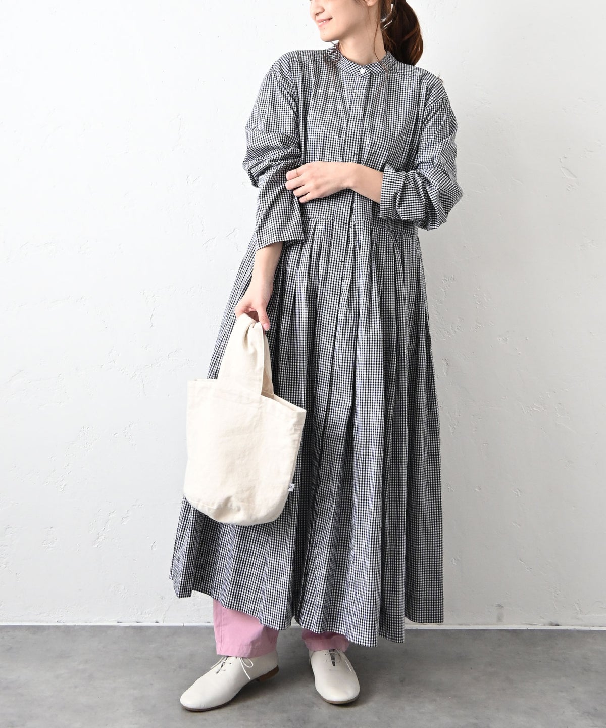OMEKASI｜前開きチェックタックワンピース [[hag-197]][C]
