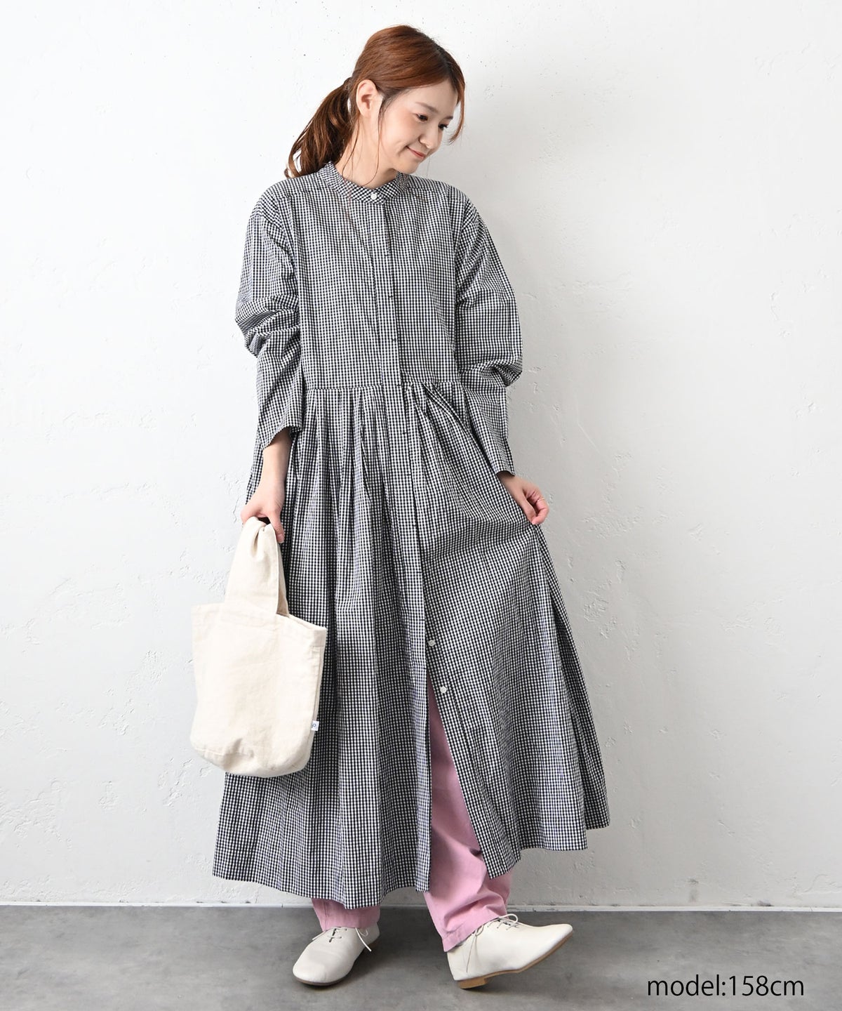 OMEKASI｜前開きチェックタックワンピース [[hag-197]][C]