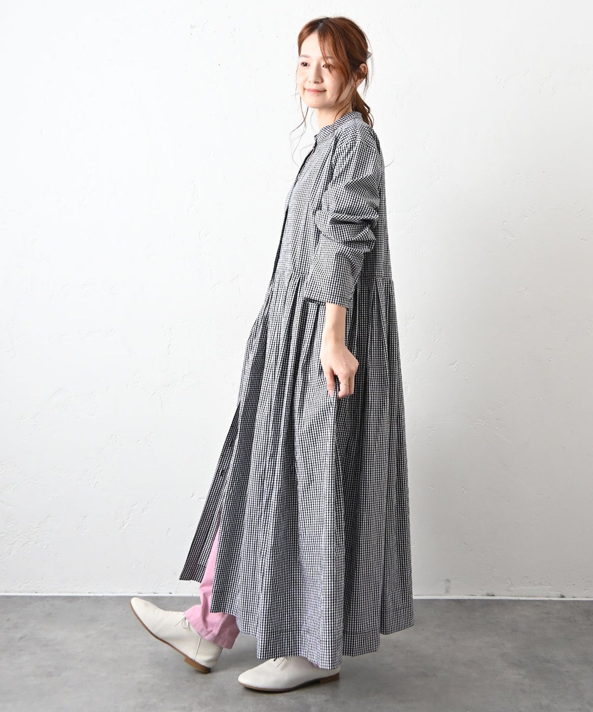 OMEKASI｜前開きチェックタックワンピース [[hag-197]][C]