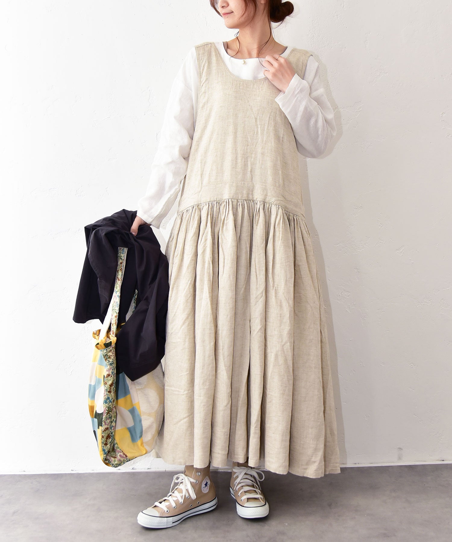 hagumu｜リネン混エプロンワンピース [[hag-179]][C] | ma28 ONLINE STORE